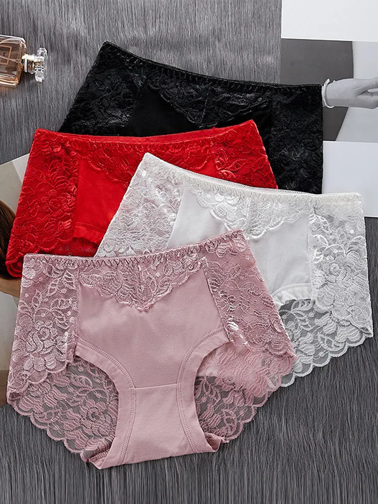 4-Pack Women Sexy Lace Hipster High-Cut Briefs