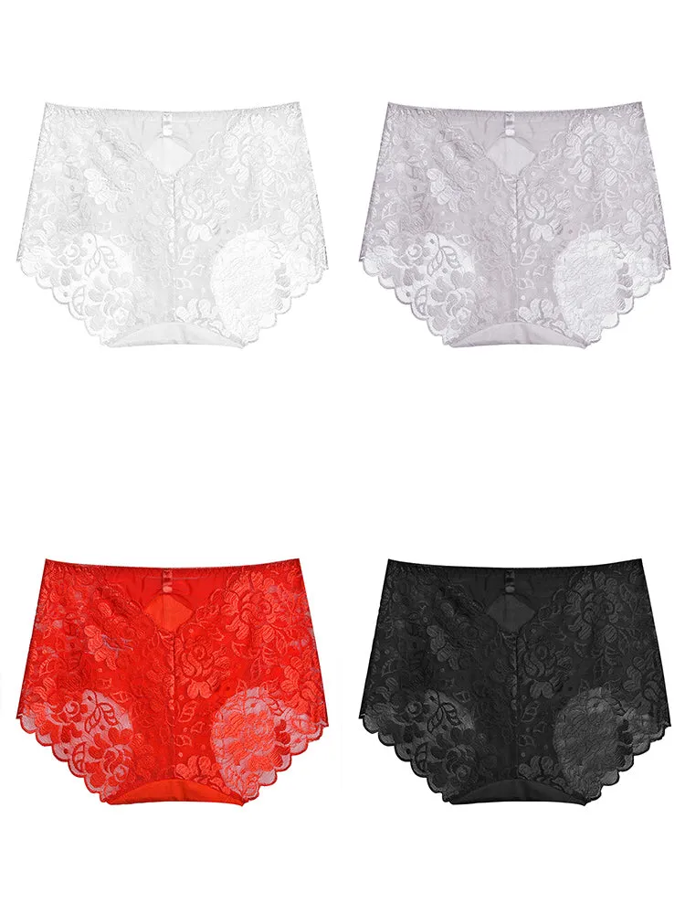 4-Pack Women Sexy Lace Hipster High-Cut Briefs