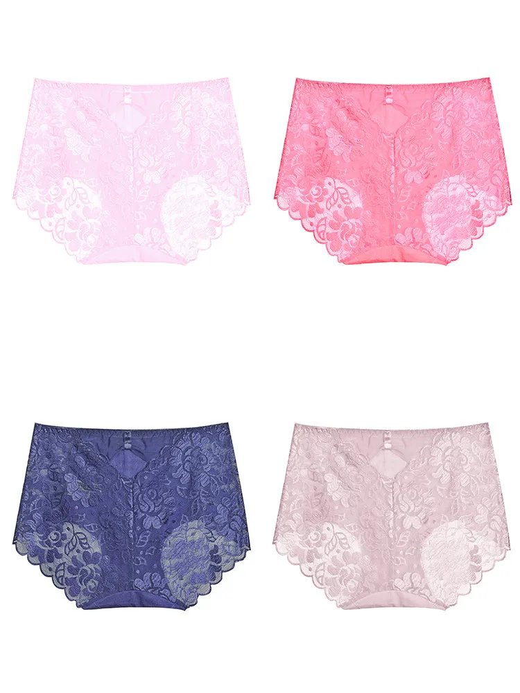 4-Pack Women Sexy Lace Hipster High-Cut Briefs