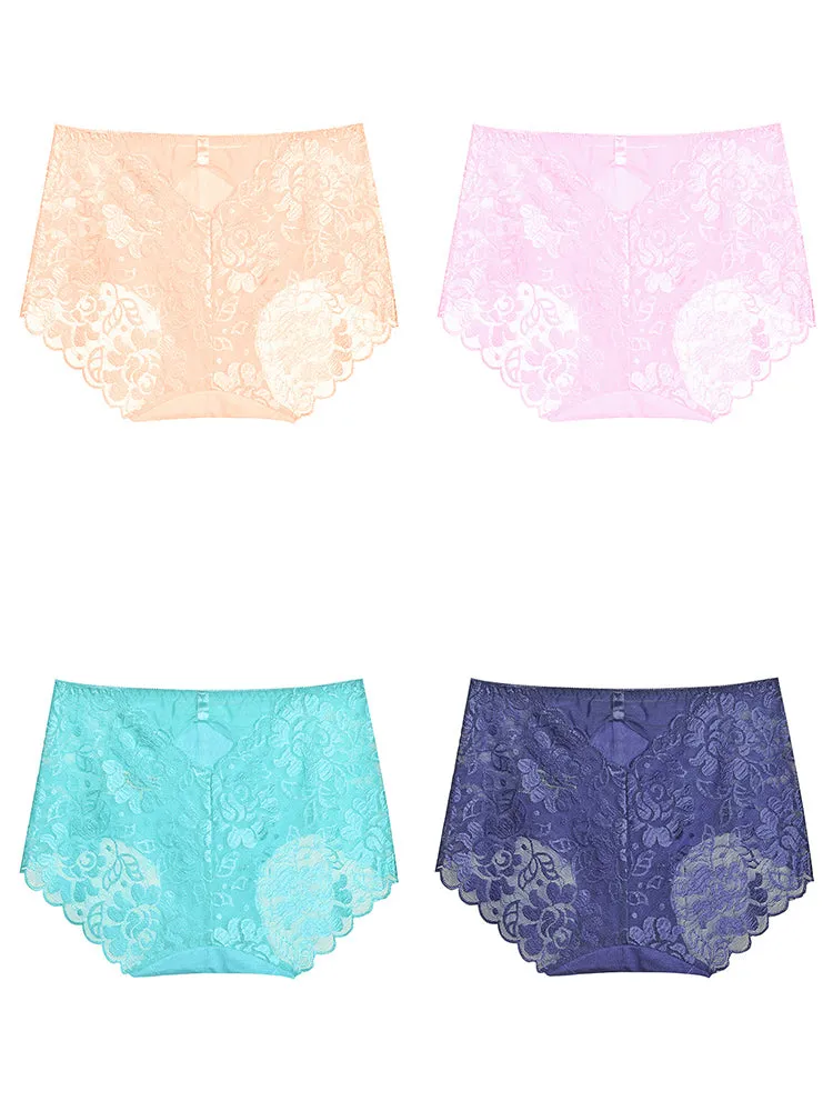 4-Pack Women Sexy Lace Hipster High-Cut Briefs