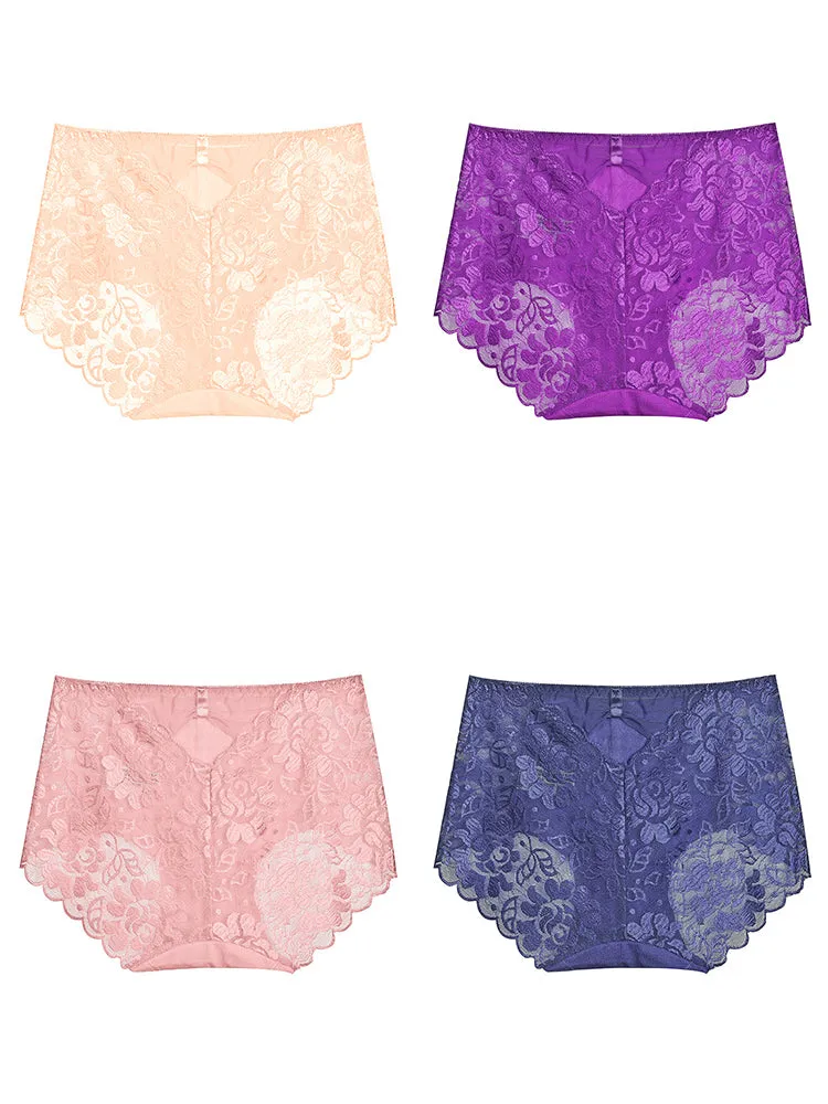4-Pack Women Sexy Lace Hipster High-Cut Briefs