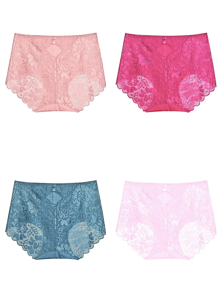 4-Pack Women Sexy Lace Hipster High-Cut Briefs