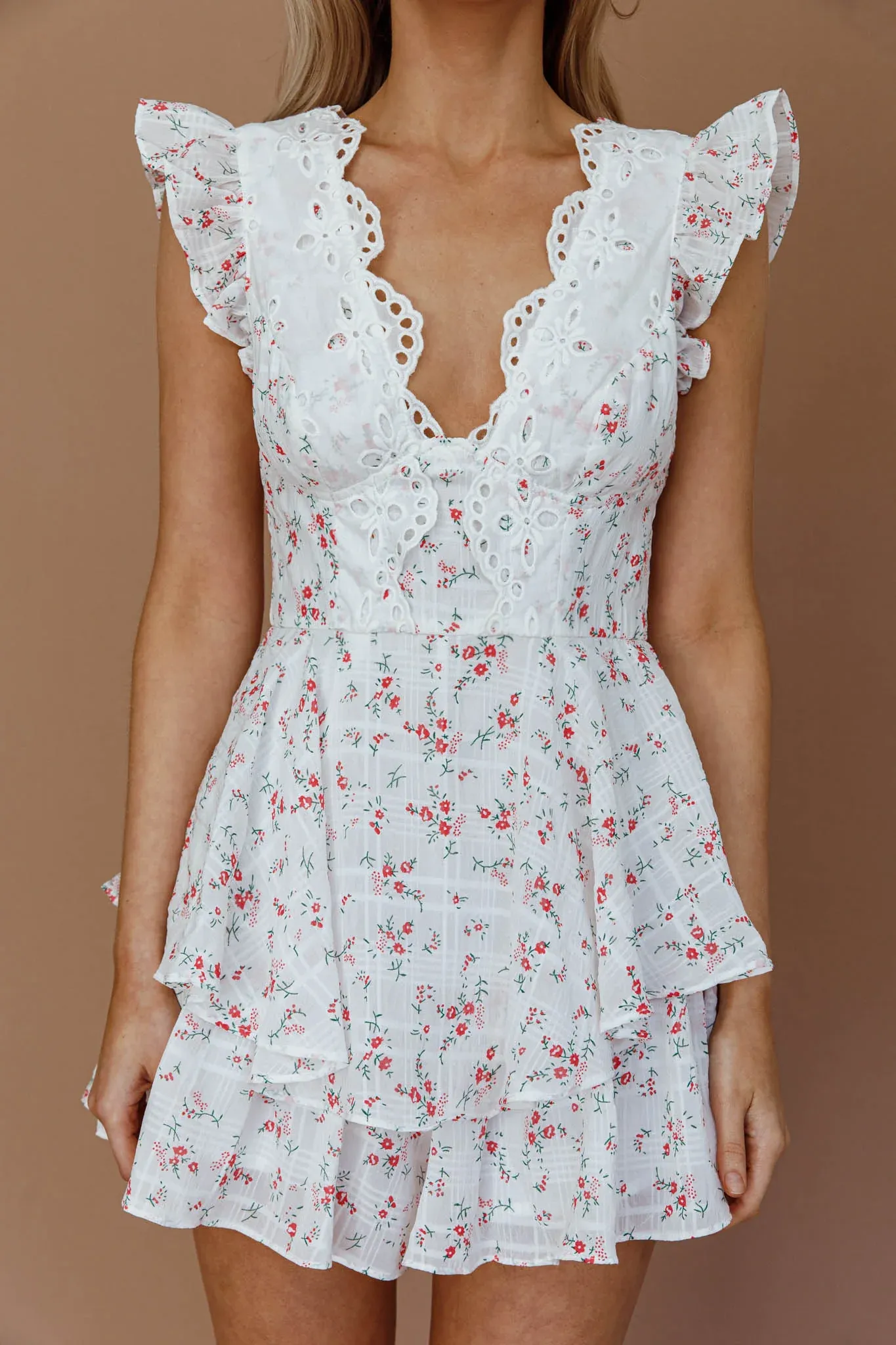 Aylina Scalloped Lace Romper Floral Red