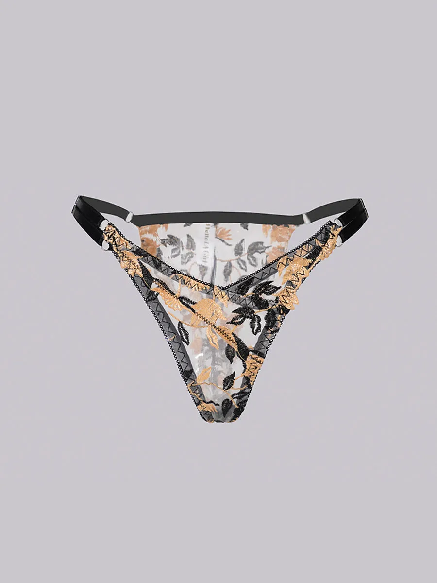 Black & Yellow Embroidered  Thong
