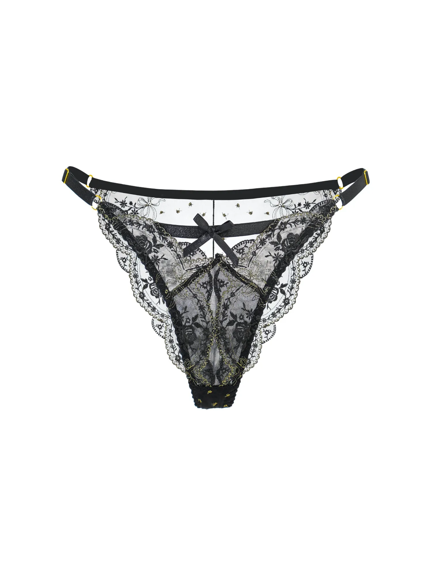 Black &Gold Embroidery Thong