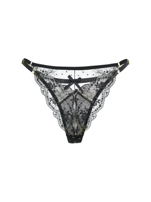 Black &Gold Embroidery Thong