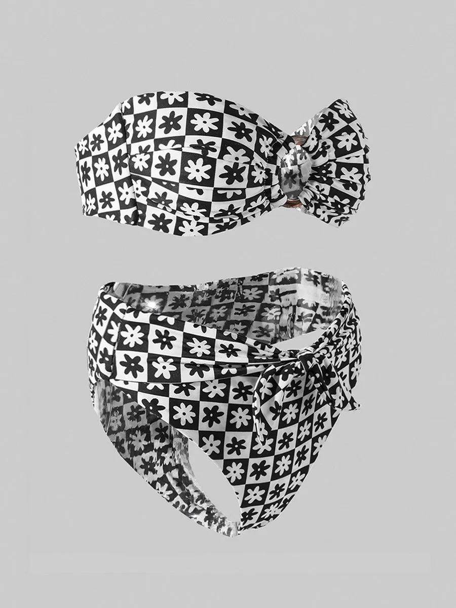 Black&White Square  Double layer High-Waisted Bikini Set