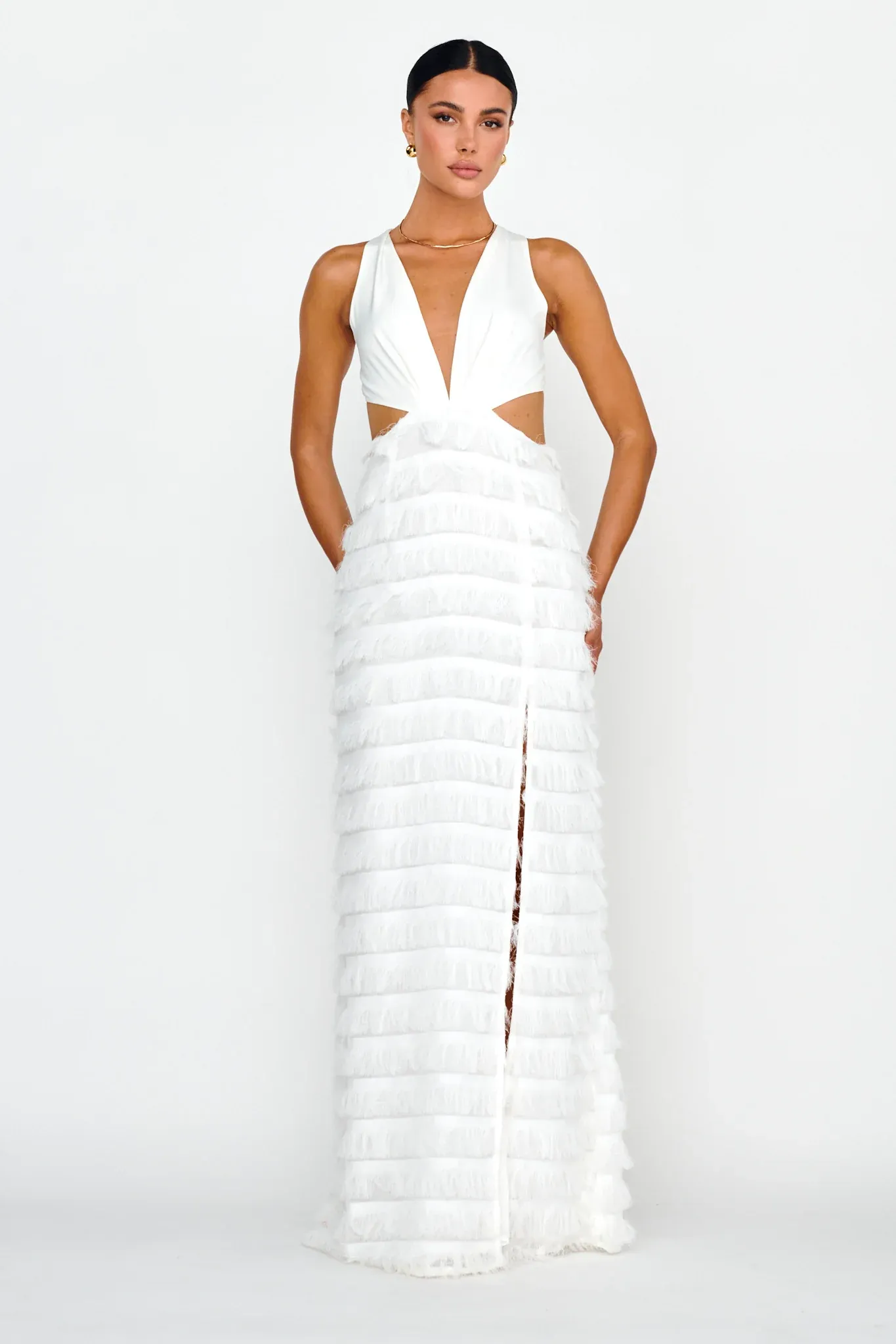 Bold Move Fringe Trim Maxi Dress Ivory