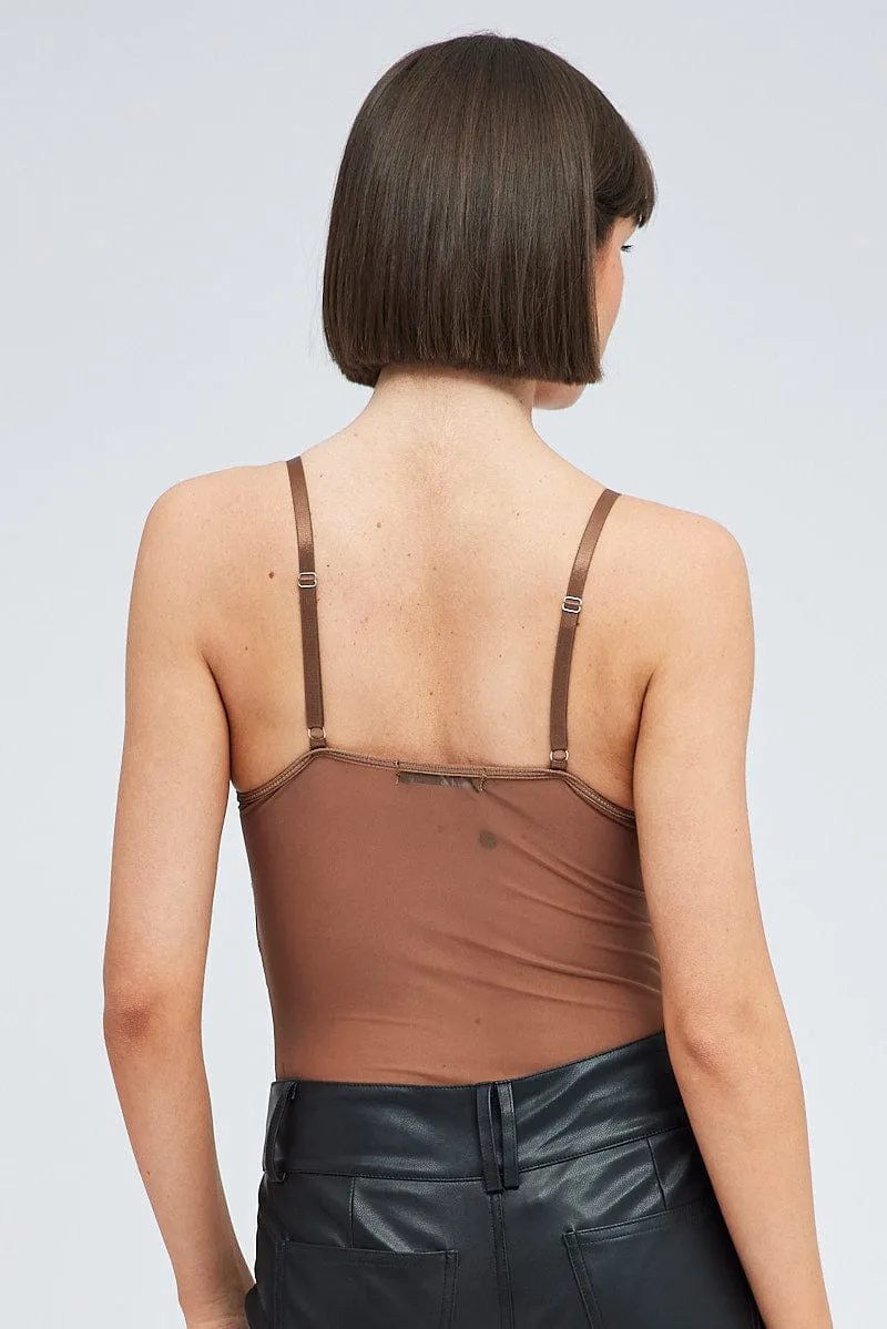 Brown Lace One Piece Bodysuit