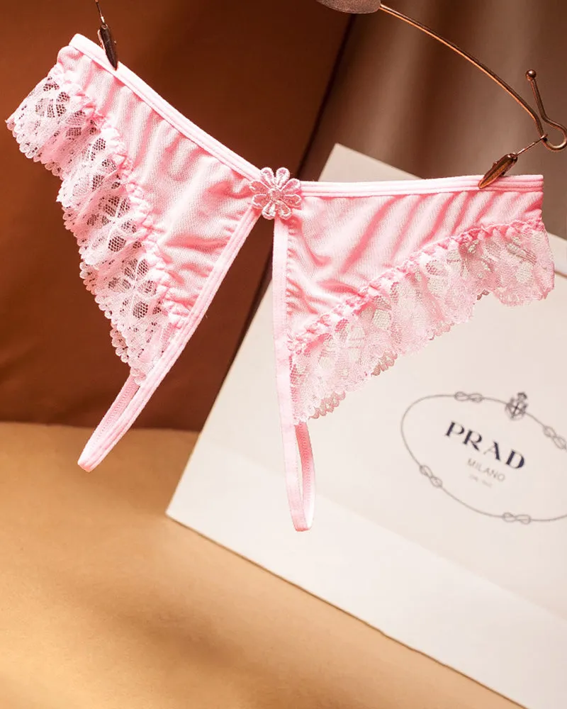 Crotchless Lace Low Waist Thong