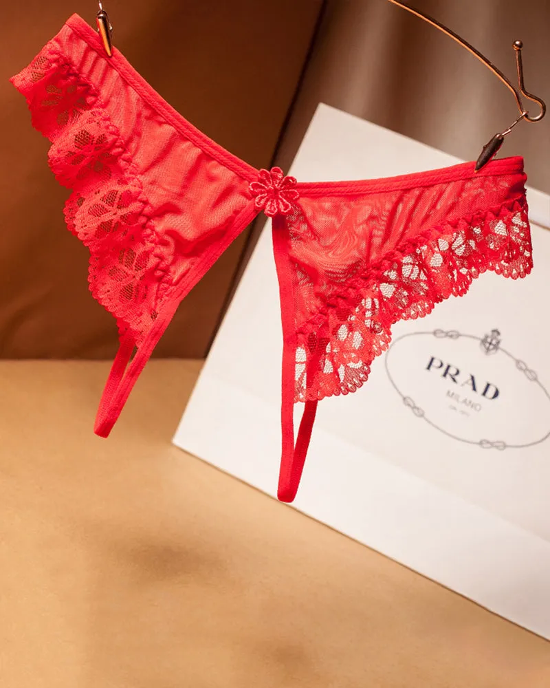 Crotchless Lace Low Waist Thong
