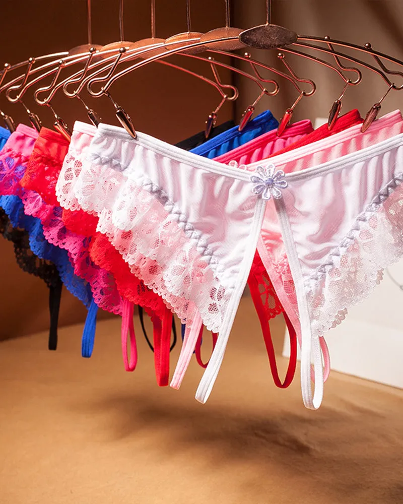Crotchless Lace Low Waist Thong