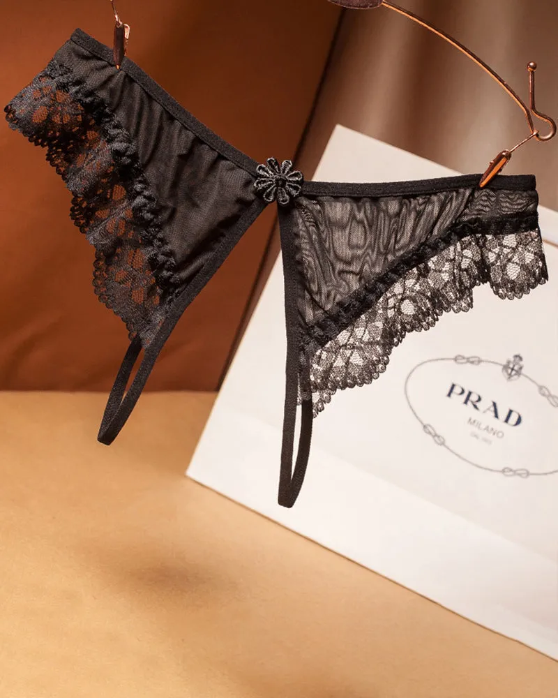 Crotchless Lace Low Waist Thong