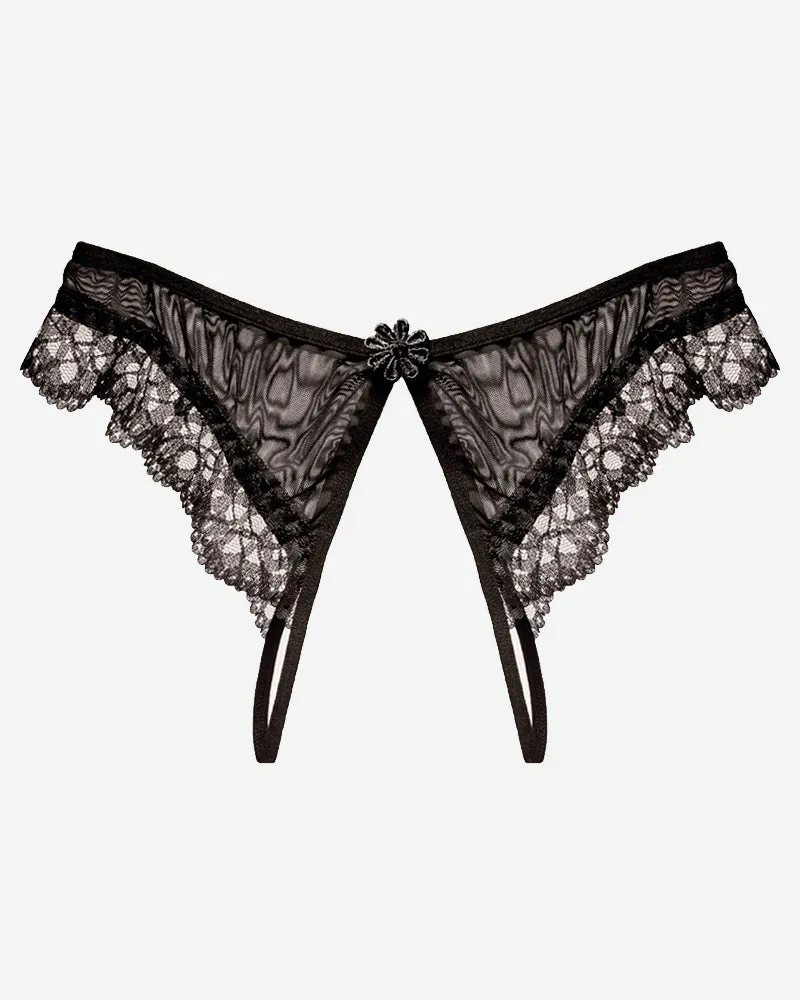 Crotchless Lace Low Waist Thong