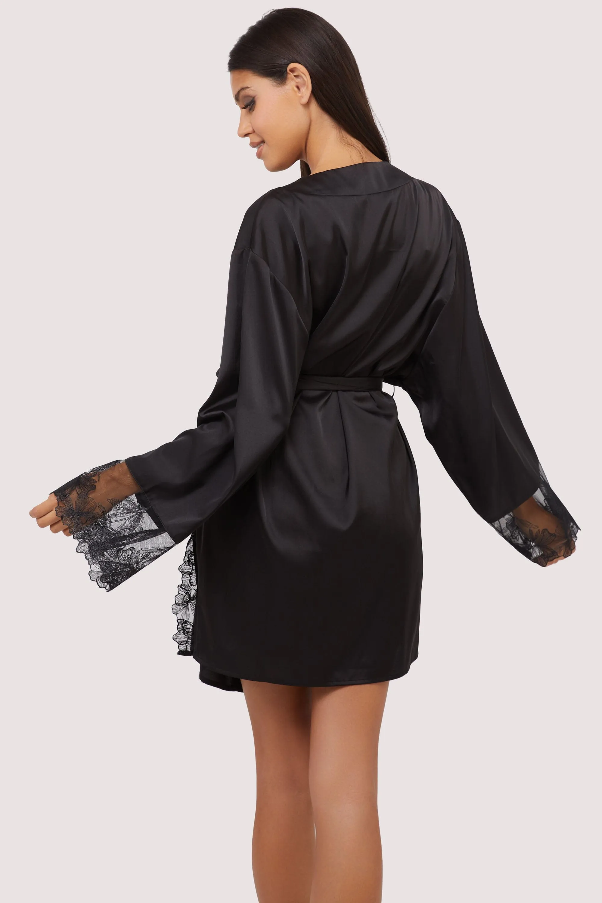 Eleanor Black Satin & Embroidery Robe