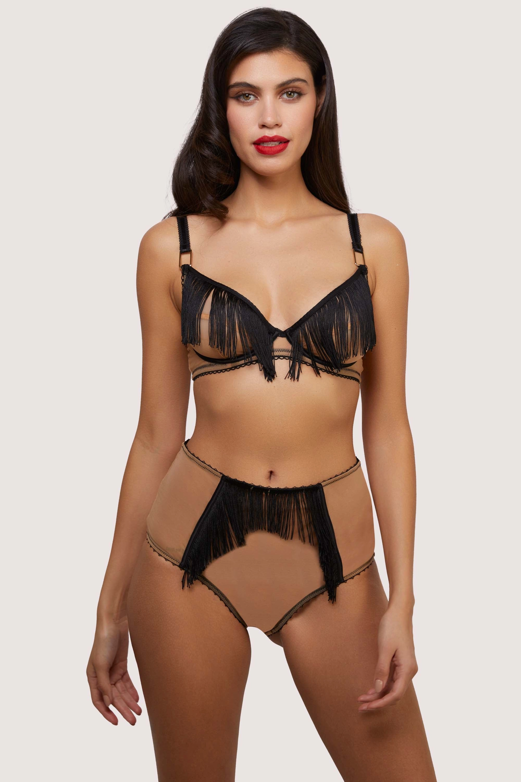 Esme Illusion Net and Fringe Push Up Plunge Bra