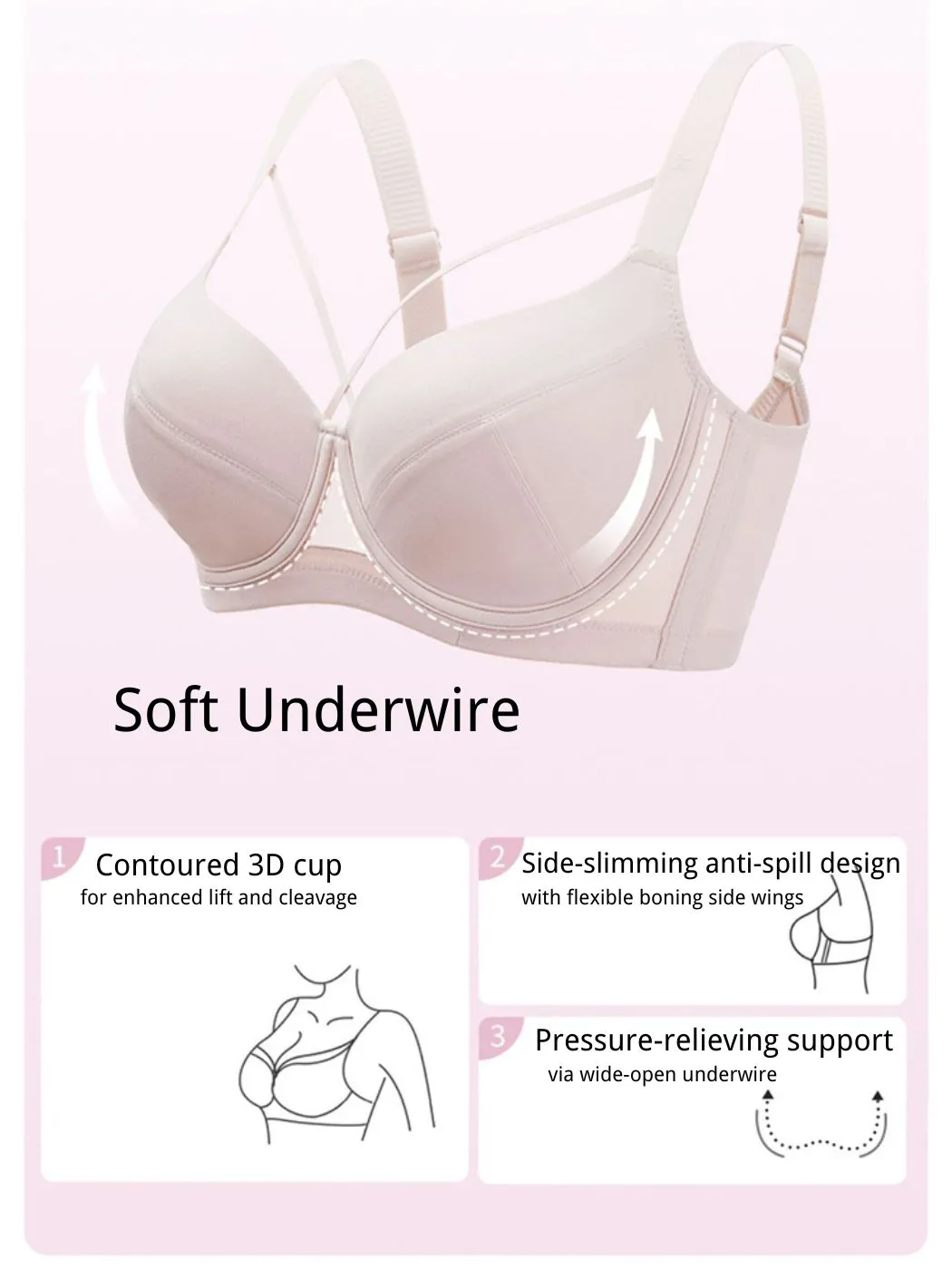 Flexible Underwire Bras Breathable Thin Cups with Memory Foam