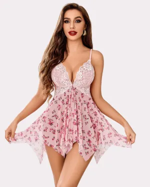 Floral Print Front Closure Babydoll