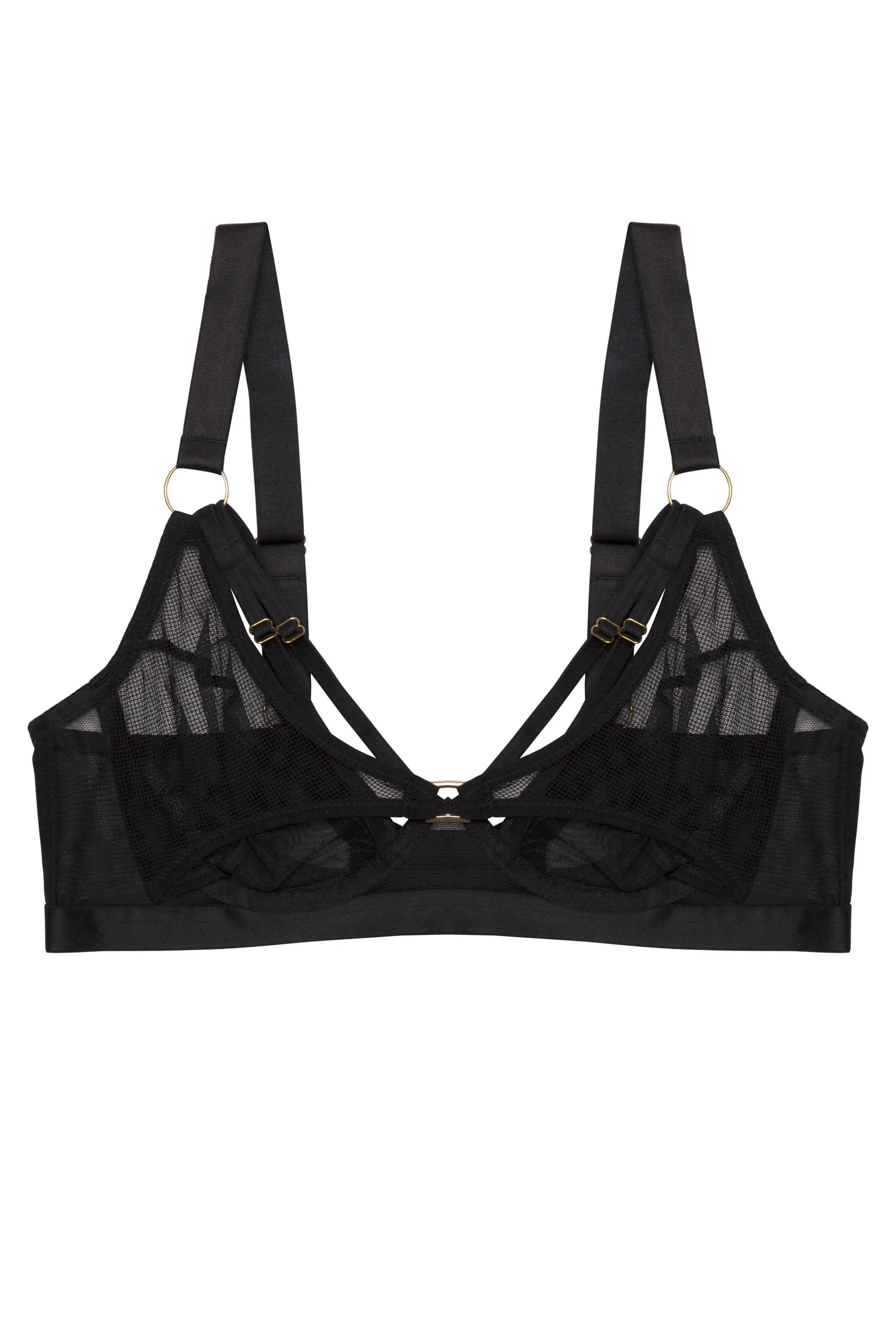 Holland Strappy Fishnet and Mesh Plunge Bra