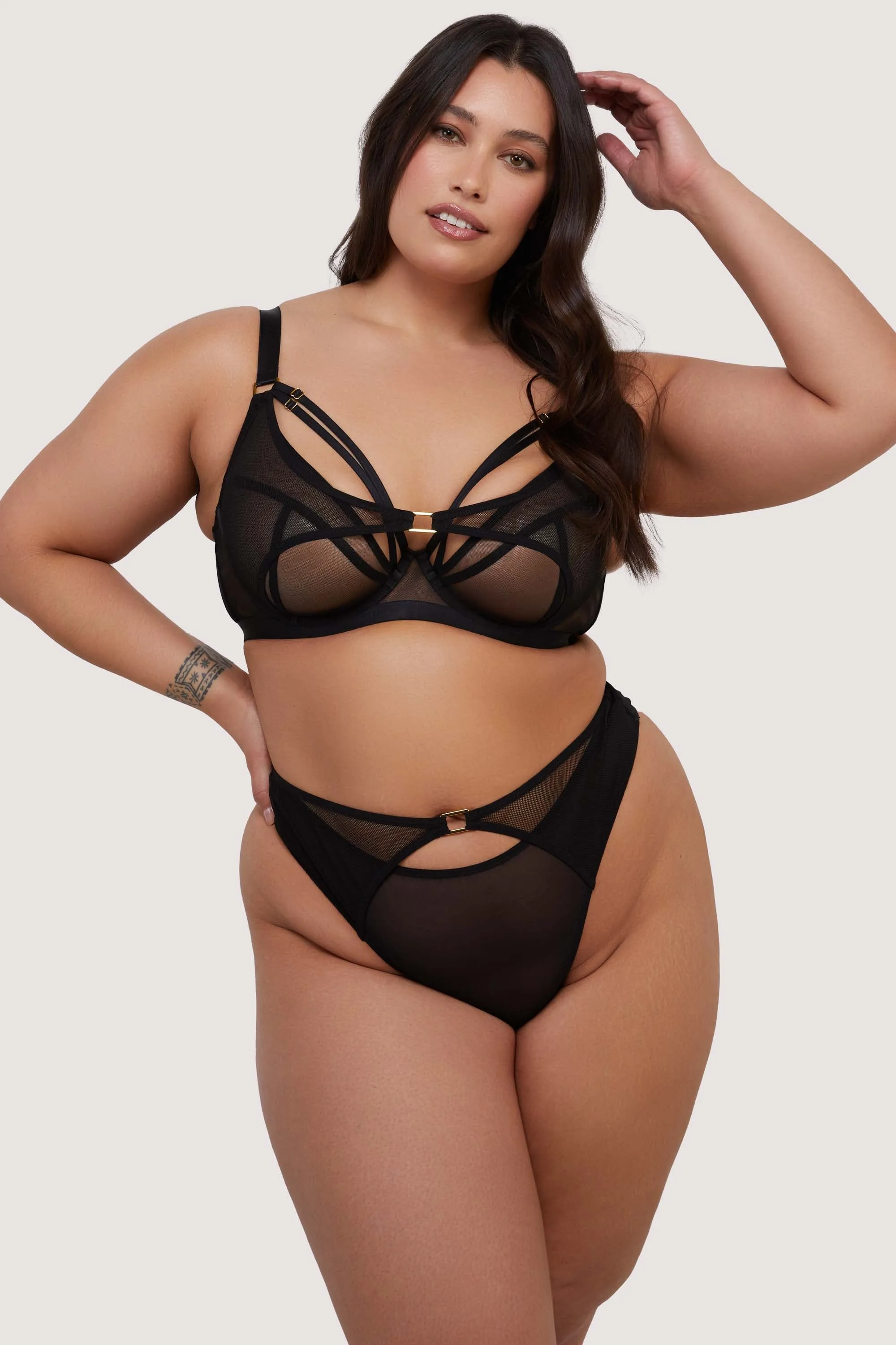 Holland Strappy Fishnet and Mesh Plunge Bra