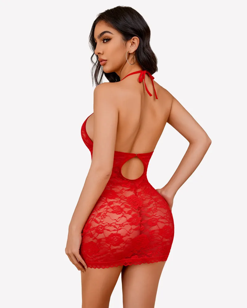 Lace Dress Halter V Neck Sleepwear
