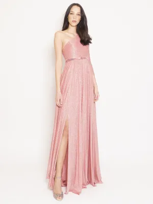 Long One Shoulder Pink Dress