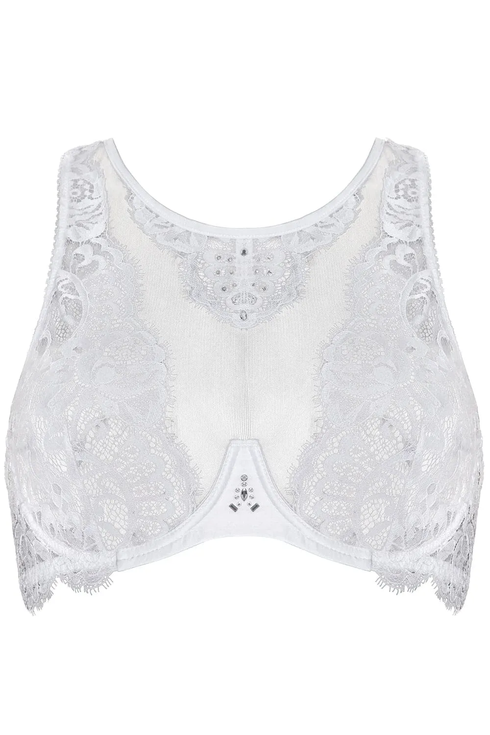 Marlene Fantasy Bra with Swarovski Crystals in White, Size UK 32C