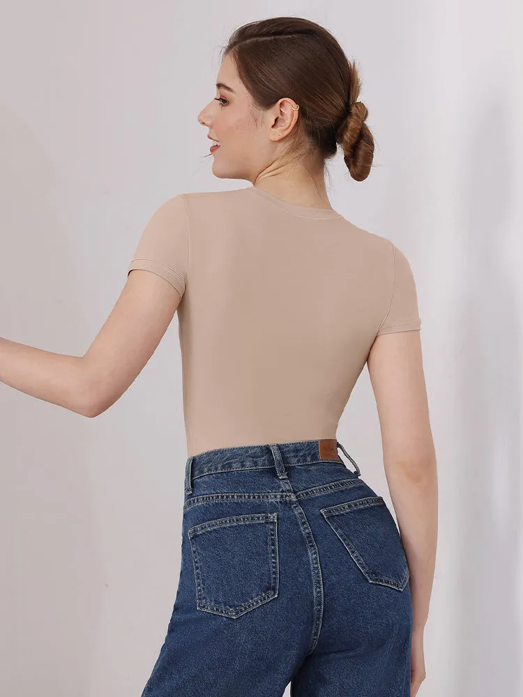 Matte-Finish Short Sleeve Bodysuit for Women