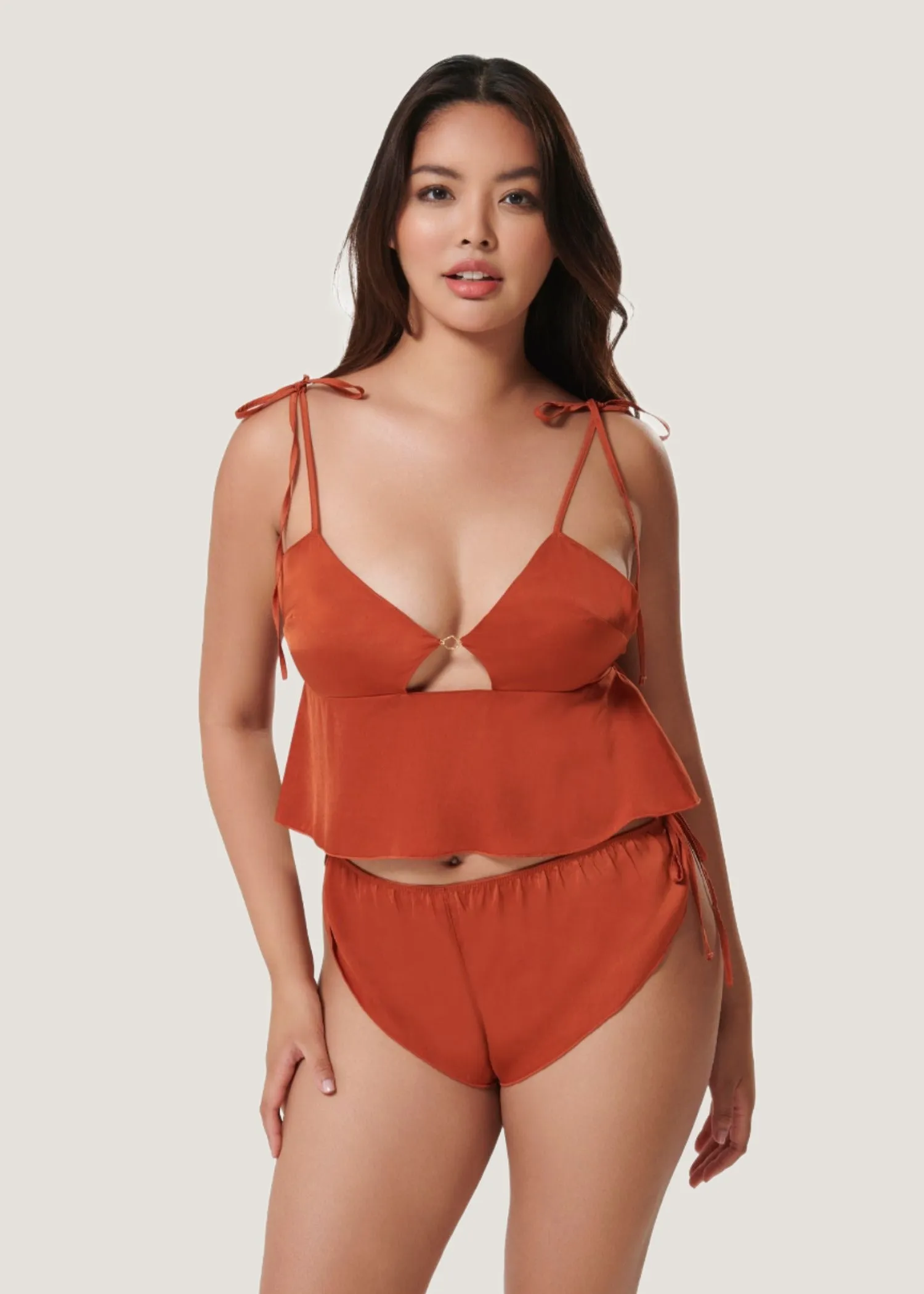 Nicole Luxury Satin Cami and Short Set (Baked Clay)