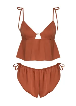 Nicole Luxury Satin Cami and Short Set (Baked Clay)