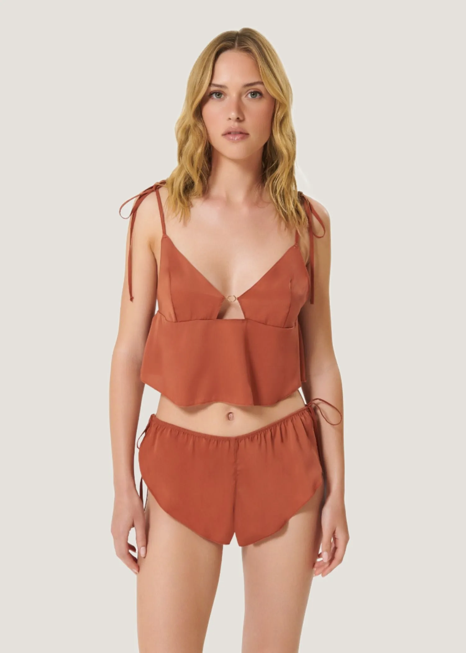 Nicole Luxury Satin Cami and Short Set (Baked Clay)