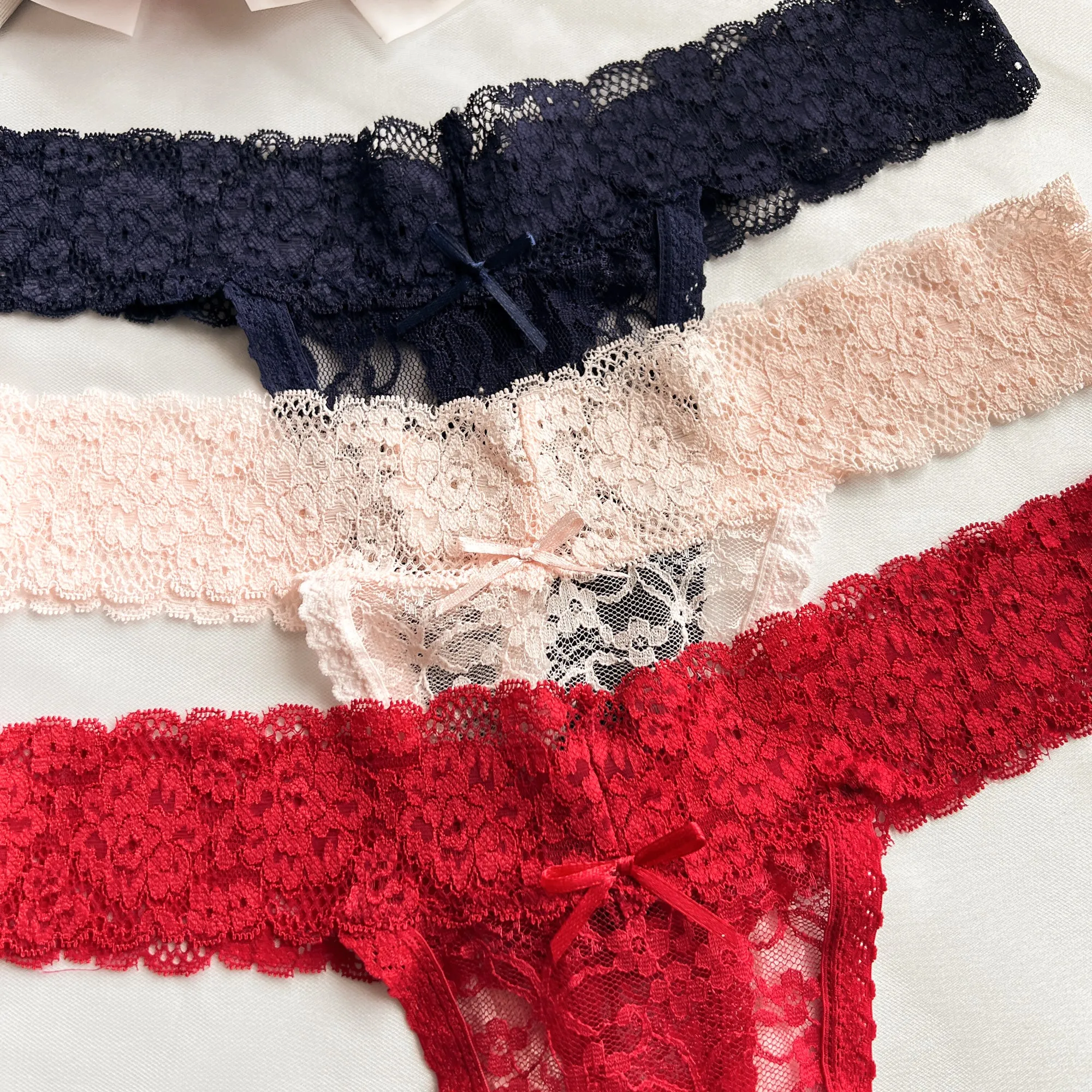 Pink Soft Lace Wide Waist Thong