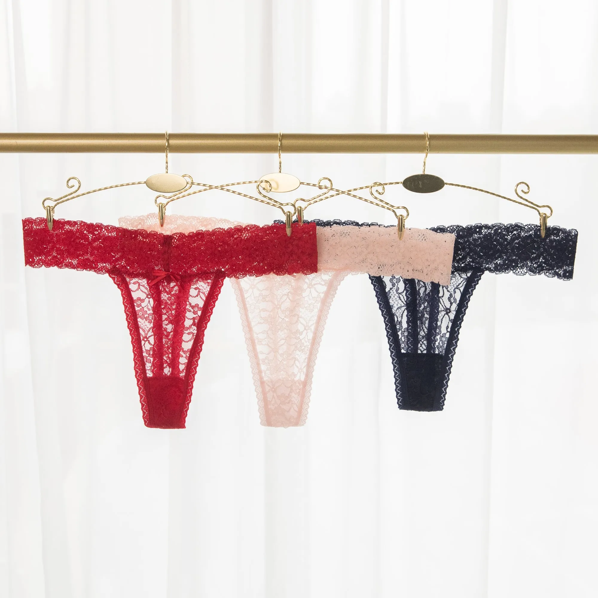 Pink Soft Lace Wide Waist Thong