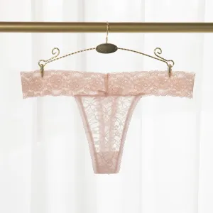 Pink Soft Lace Wide Waist Thong