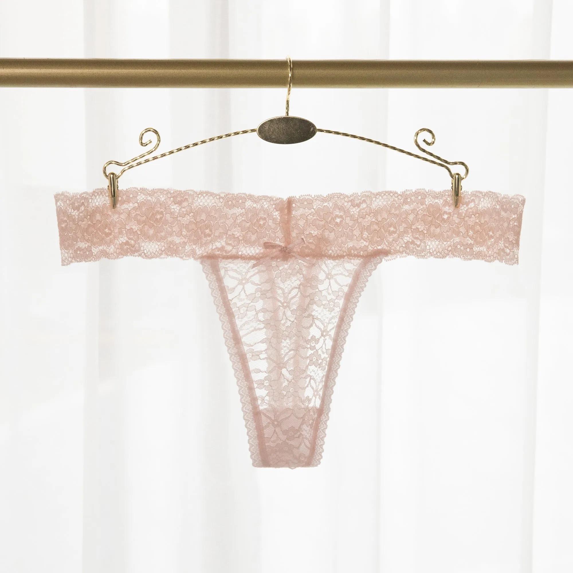 Pink Soft Lace Wide Waist Thong