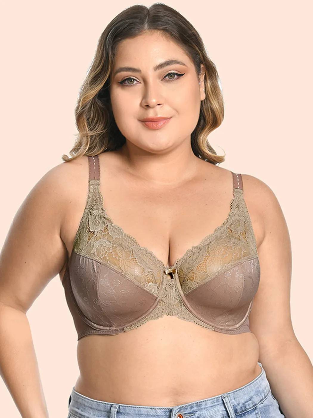 Plue Size Full Coverage Lace Push Up Bra with Underwire