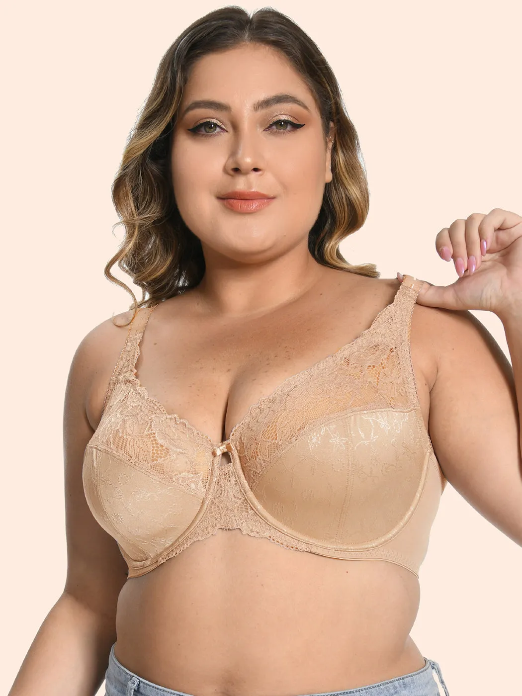 Plue Size Full Coverage Lace Push Up Bra with Underwire