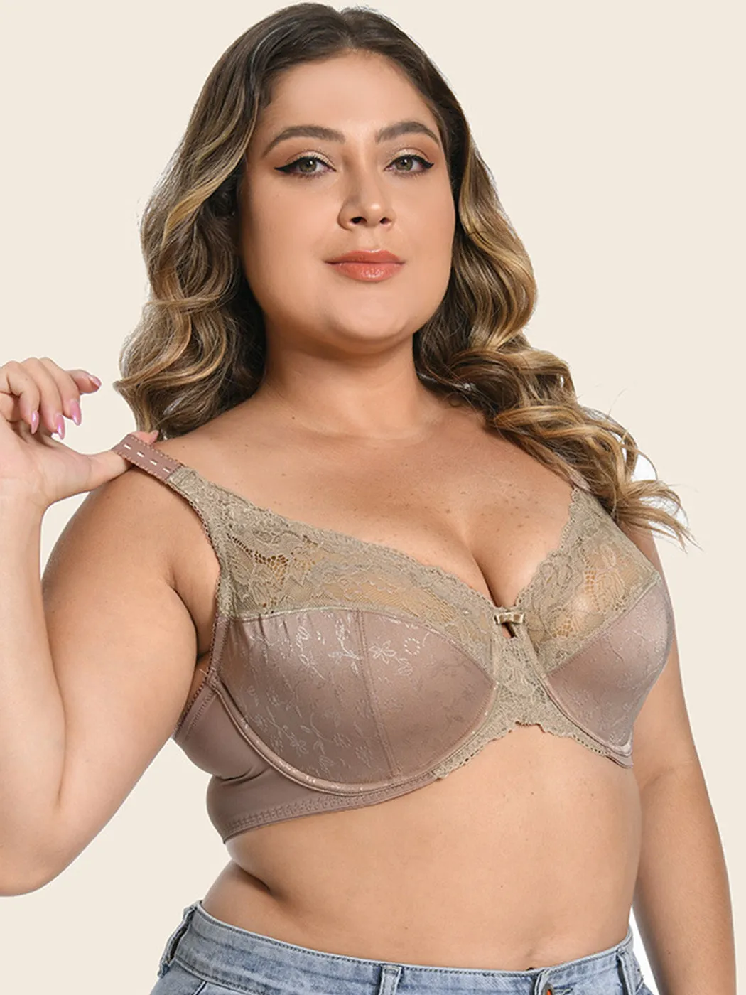 Plue Size Full Coverage Lace Push Up Bra with Underwire