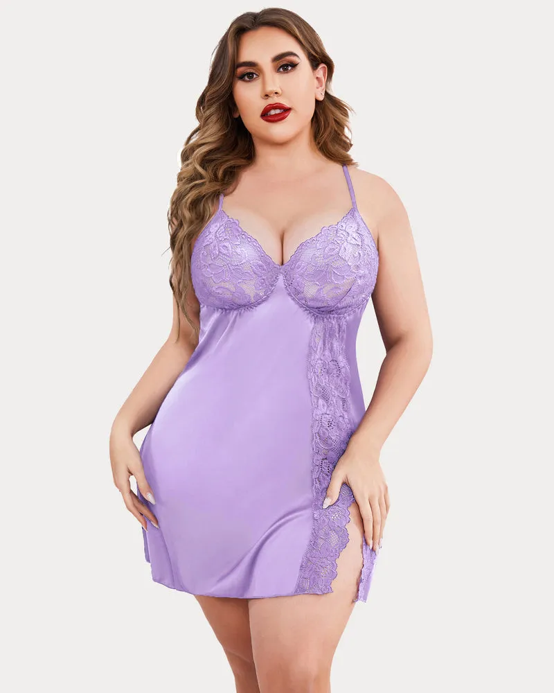 Plus Size Floral Satin Nightgown