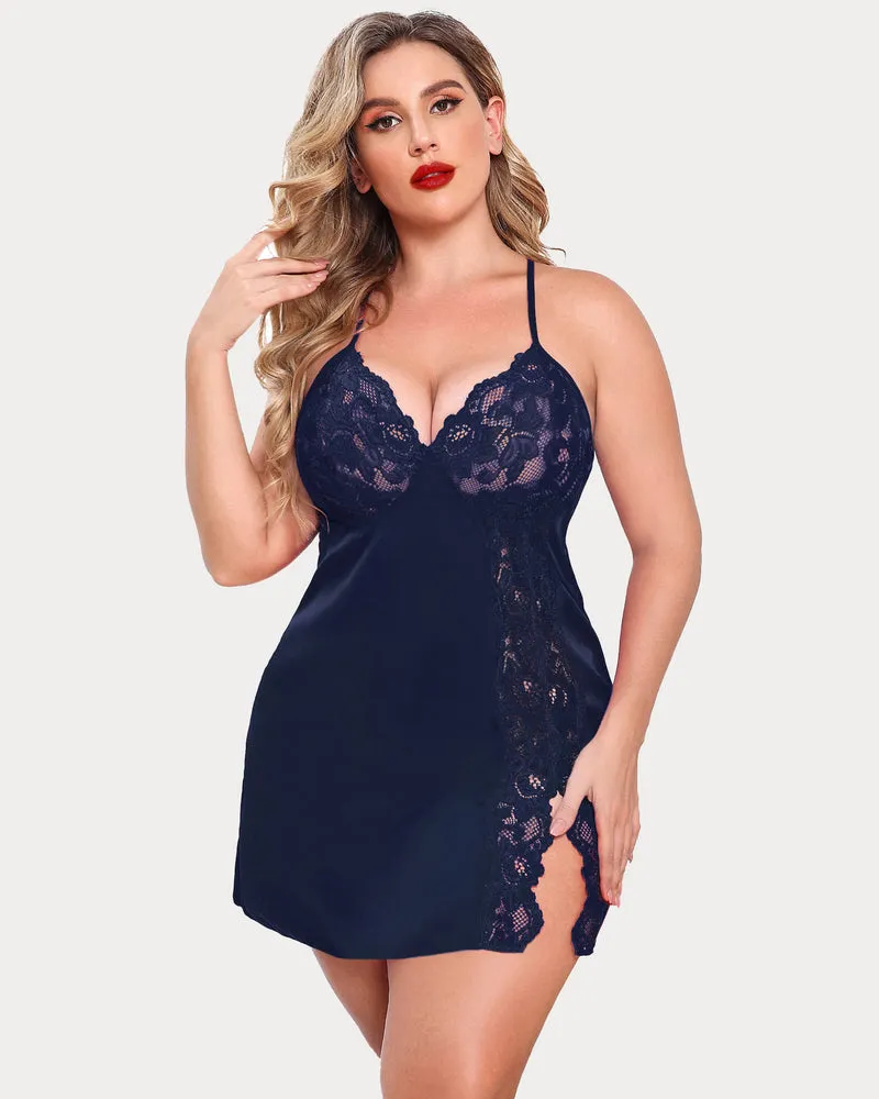 Plus Size Floral Satin Nightgown