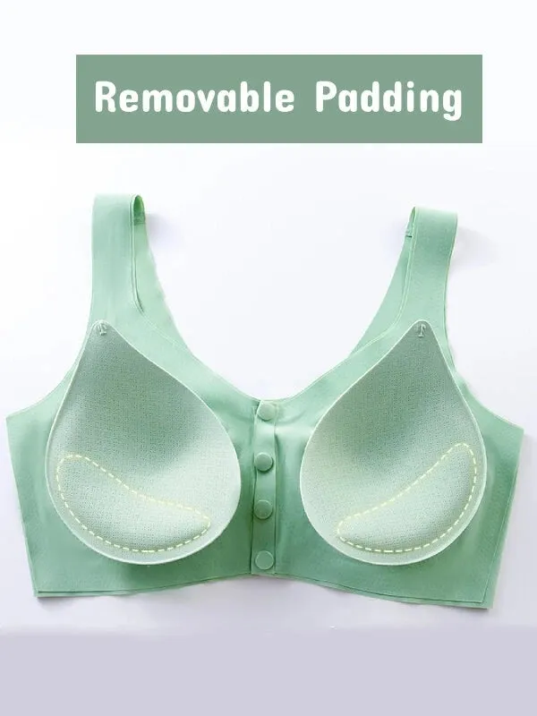 Seamless Wireless Snap Button Front Stretch Wide Straps Bra
