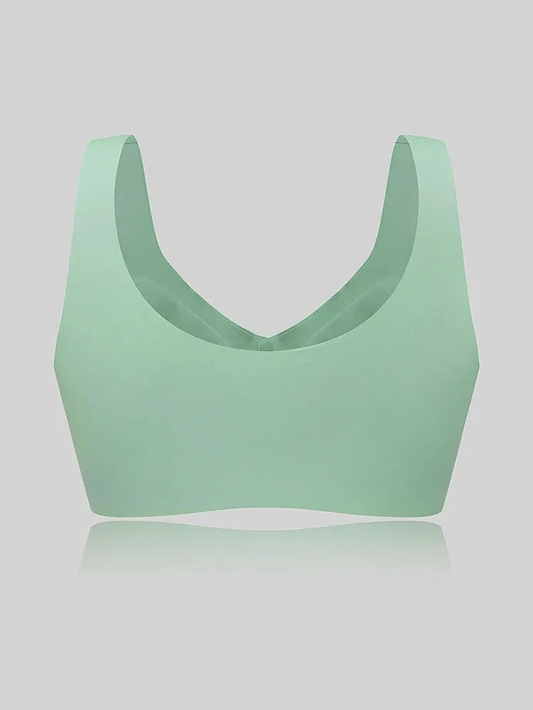 Seamless Wireless Snap Button Front Stretch Wide Straps Bra