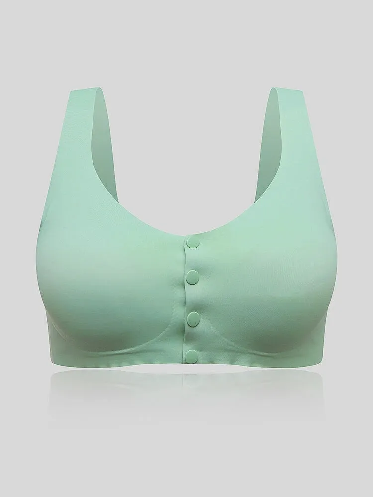 Seamless Wireless Snap Button Front Stretch Wide Straps Bra