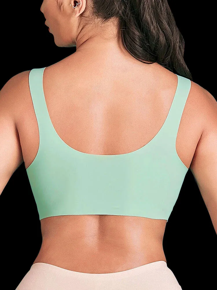 Seamless Wireless Snap Button Front Stretch Wide Straps Bra