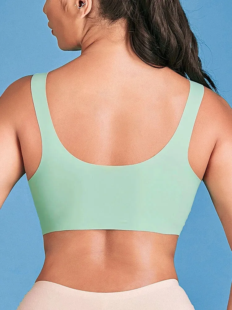 Seamless Wireless Snap Button Front Stretch Wide Straps Bra