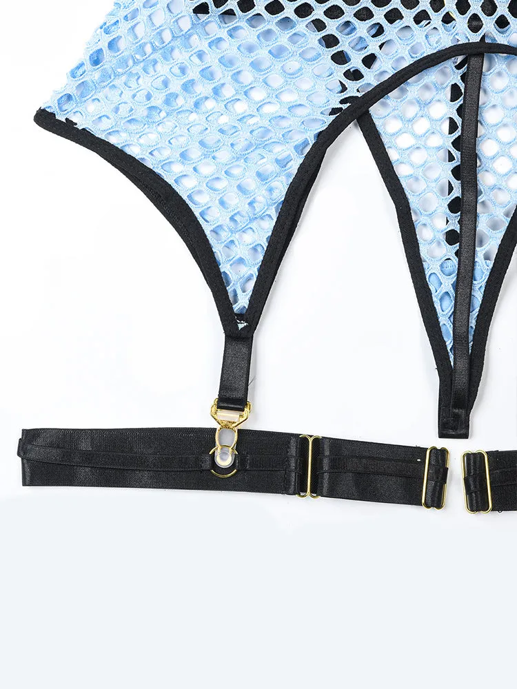 Sexy Hollow Fishing Net Underwire Lingerie Thong Set
