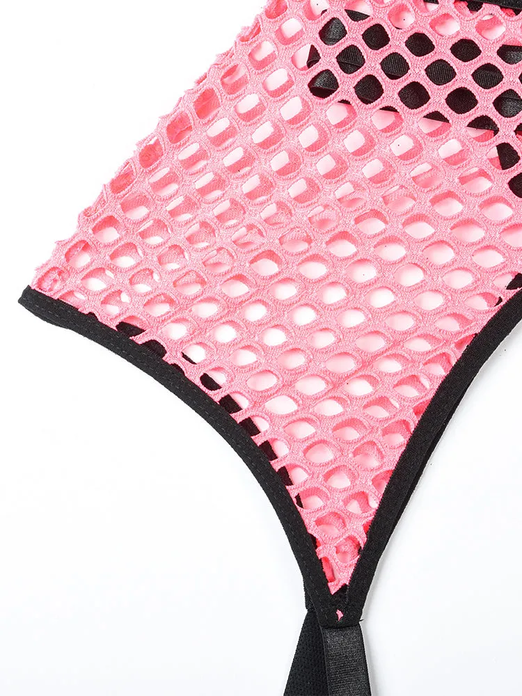 Sexy Hollow Fishing Net Underwire Lingerie Thong Set