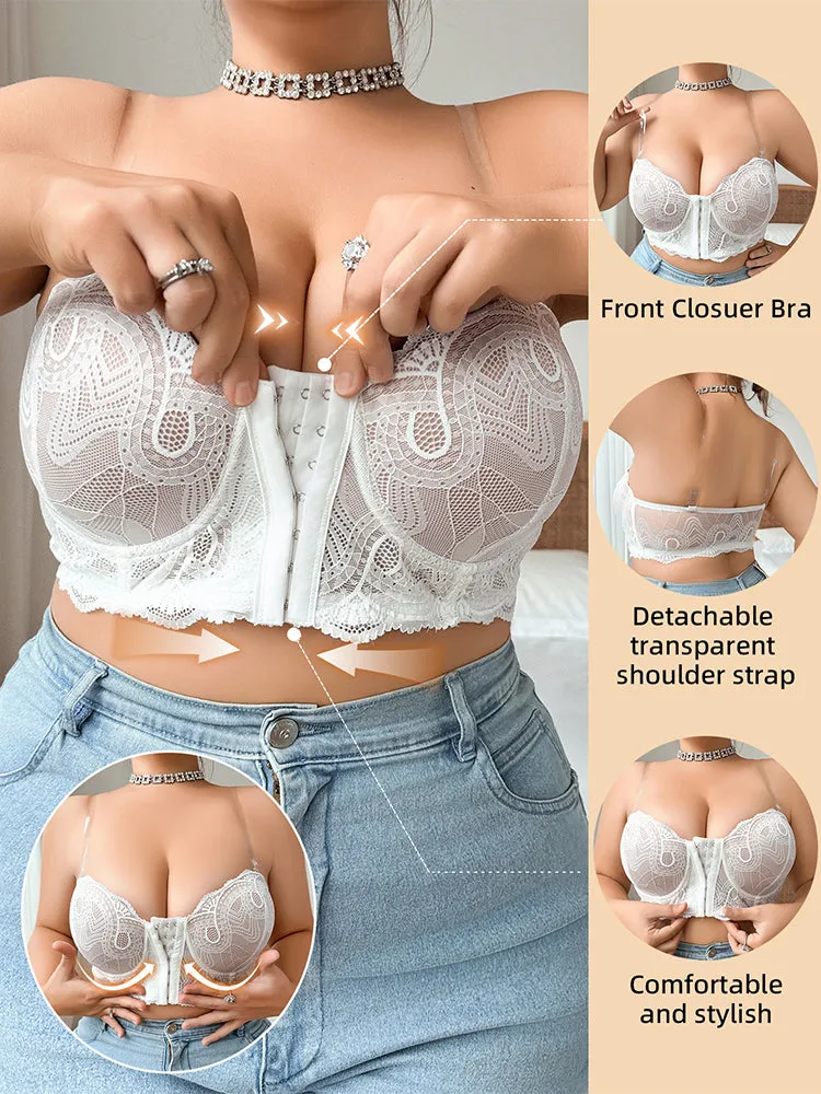 Sheer Lace Plus Size Front Closure Bra - Anti-Sagging Lift