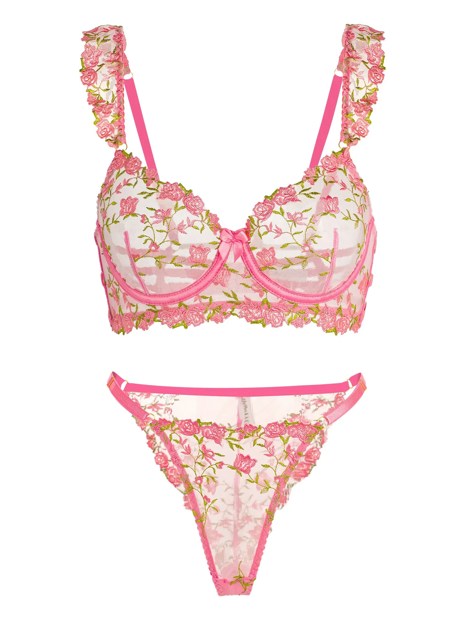 Sweetness Pink Rose Embroidered Thong