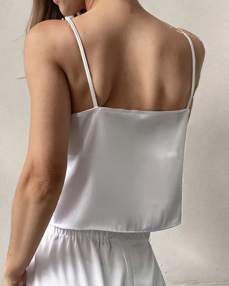 V Lace Patchwork Tank & Shorts Pajamas Sets